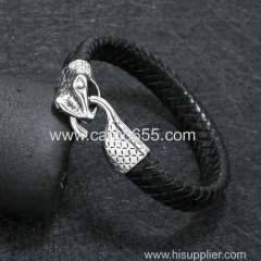 Ne Genuine Leather Bracelet Vintage Snake Punk Jewelry Stainless steel Bracelets & Bangles Charm Bracelet Men Jewelry