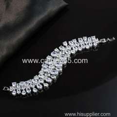 Fashion New Design Water Drop White Gold Plated AAA+ Cubic Zirconia Diamond Bridal Bangle & Bracelet For Women