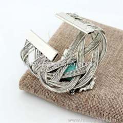 New Statement Punk Style Jewelry Vintage Owl Wide Alloy Cuff Bangle&Bracelet With Turquoise