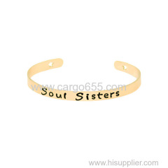 Newest Jewelry Simple Soul Sisters Letter Open Stainless Steel Friendship Bangle&Bracelets For Women