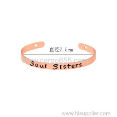 Newest Jewelry Simple Soul Sisters Letter Open Stainless Steel Friendship Bangle&Bracelets For Women