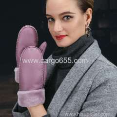 China Manufacturer Women Real Shearling Mitten Mouton Winter Warm Fur Leather Gloves