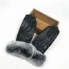 Casual Fashion Real Fur Trim Cuff Glove Winter Warm Women Sheepskin Leather Mitten