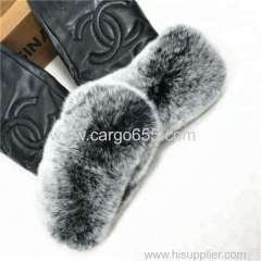 Casual Fashion Real Fur Trim Cuff Glove Winter Warm Women Sheepskin Leather Mitten