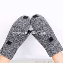 Women Men Half Mitten Suede Palm Winter Wool Knitted Gloves