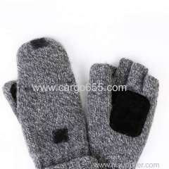 Women Men Half Mitten Suede Palm Winter Wool Knitted Gloves