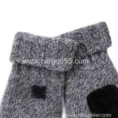 Women Men Half Mitten Suede Palm Winter Wool Knitted Gloves