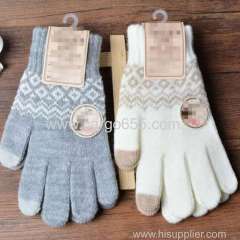 wool Knit Warmer Christmas Heart Snowflake Mittens Use Smartphone Screen Gloves Stretch Snow Knitted Gloves For Women Me