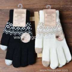 wool Knit Warmer Christmas Heart Snowflake Mittens Use Smartphone Screen Gloves Stretch Snow Knitted Gloves For Women Me