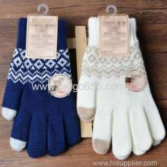 wool Knit Warmer Christmas Heart Snowflake Mittens Use Smartphone Screen Gloves Stretch Snow Knitted Gloves For Women Me