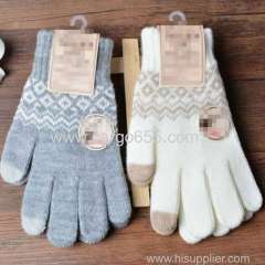 wool Knit Warmer Christmas Heart Snowflake Mittens Use Smartphone Screen Gloves Stretch Snow Knitted Gloves For Women Me