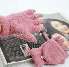 Soft winter warm fingerless gloves with mitten cover