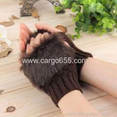 Fashion Women Ladies Fingerless Fur Winter Warm Wrist Knitted Wool Mitten Gloves