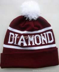 Custom Jacquard Logo Beanies Knit Hat Pompom Ball Womans Winter Knitting Hats With Custom Hats