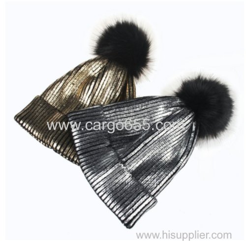 2018 Winter Newest Fashionable Hot Stamping Women Knit Winter Fur Hat Shining Winter Hat Glitter Sequins Hat