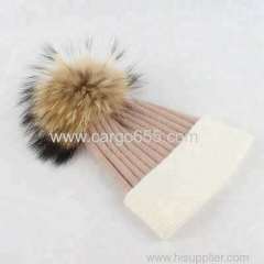 Fancy Winter Knit High Quality Plain Hat Beanies With Large Fur Pompom