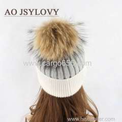 Fancy Winter Knit High Quality Plain Hat Beanies With Large Fur Pompom