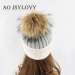 Fancy Winter Knit High Quality Plain Hat Beanies With Large Fur Pompom