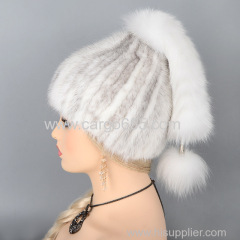 Fashion Knitted Hats Beige Winter Warm Women Real Mink Fur Hat