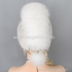 Fashion Knitted Hats Beige Winter Warm Women Real Mink Fur Hat