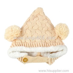 Plain Knit striped Baby Winter Warm with pompom Hat winter korean hat