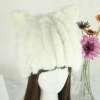 White cat ear hat cap handmade winter lady girl rabbit fur knitted hats