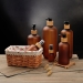 800ml frosted amber PET plastic bottle boston round bottle with bamboo lotion pump