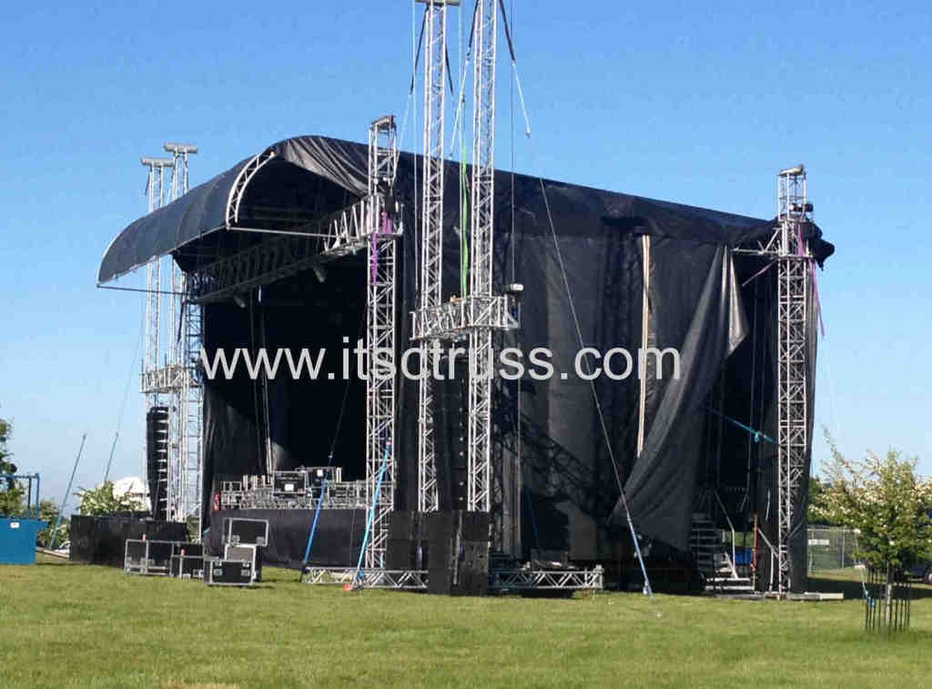 Black Fabric Scrim Surrounded Lighting Truss Roof System