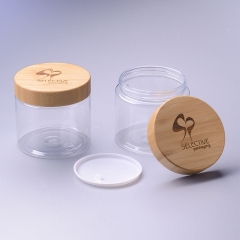 500ml pet square jar with 89/400 bamboo cap 500g round pet jar with bamboo cap