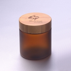 250g amber pet jar cosmetic jar with bamboo cap screw cup lid plastic jar with wooden cap