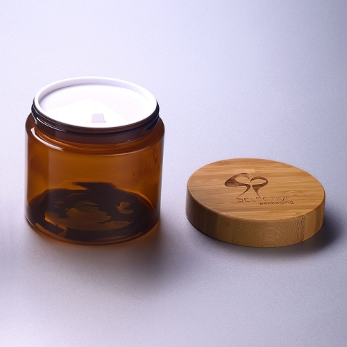 SY-ZS500-BR 89mm bamboo lid for cosmetic plastic jar 500ml empty cream jar 500g pet amber jar