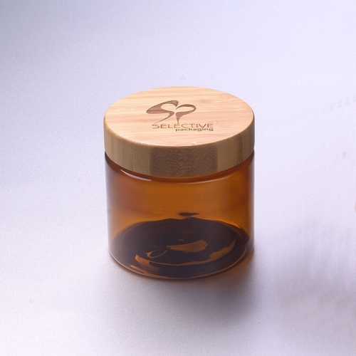 SY-ZS500-BR 89mm bamboo lid for cosmetic plastic jar 500ml empty cream jar 500g pet amber jar