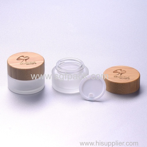 15g frosted glass jar with bamboo cap eco-friendly cosmetic cream jar