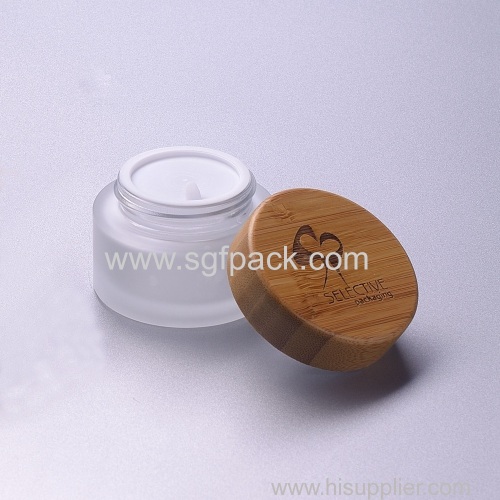 50g frosted glass jar with bamboo srew cap cream jar eco-friendly face care jar glass bamboo lid cosmetic packaging