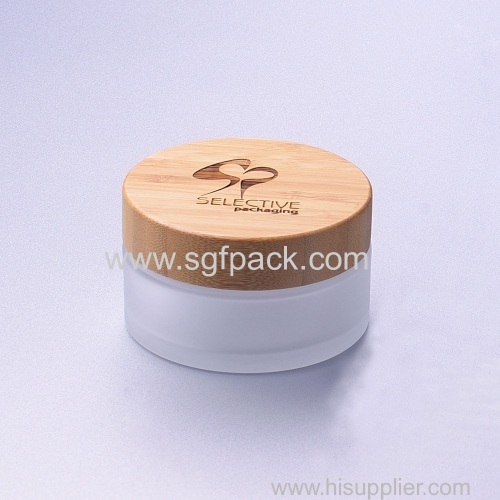 100g frosted glass jar with bamboo cap eco friendly cream jar cosmetic packaging customize jars jar bamboo lid