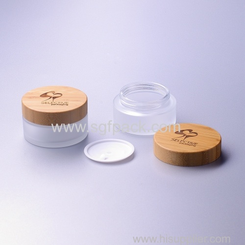 100g frosted glass jar with bamboo cap eco friendly cream jar cosmetic packaging customize jars jar bamboo lid