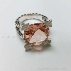 925 Sterling Silver 15mm Morganite Cushion On Point Ring for women