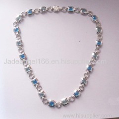 925 Sterling Silver Blue Topaz Renaissance Necklace