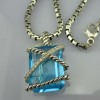 925 Sterling Silver 15x20m Blue Topaz Cable Wrapped Enhancer with Chain