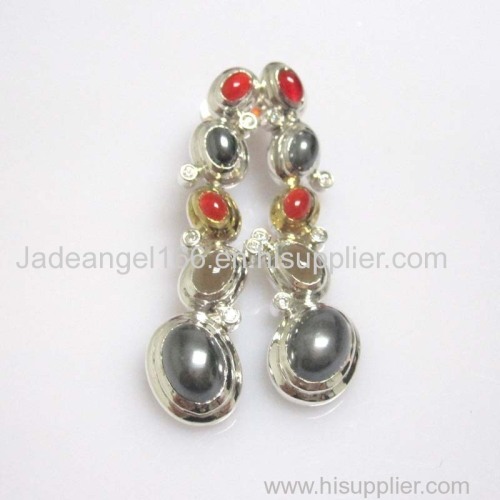 925 Sterling Silver Black Oval Mosaic Drop Earrings for Women