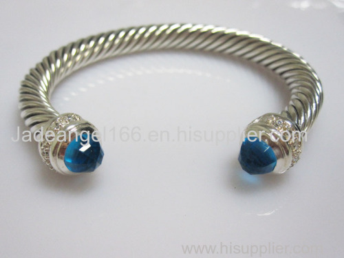 925 Sterling Silver 7mm Cable Blue Topaz Cable Bracelet