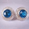 925 Sterling Silver Blue Topaz Cerise Gemstone Stud Earrings