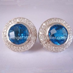 925 Sterling Silver Blue Topaz Cerise Gemstone Stud Earrings