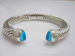 925 Sterling Silver 10mm Blue Topaz Waverly Cuff Bracelet