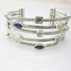 925 Sterling Silver Five Row Blue Cubic Zircon Confetti Cuff Bracelet