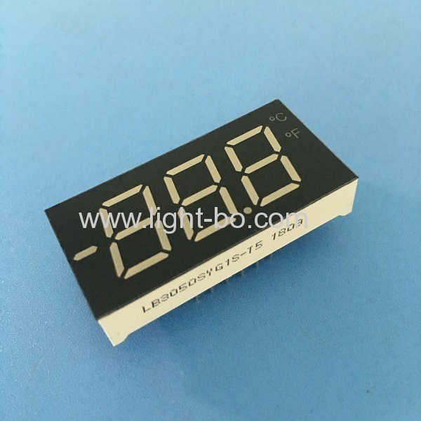 Customized pure green 3 1/2 Digits 7 segment led display common cathode for temperature indicator