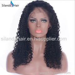 Kinky Curly Remy Brazilian Human Hair #1B Handmade Full Lace Wigs