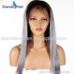 Silanda Hair #1BTGrey Silky Straight Brazilian Remy Full Lace Human Hair Wigs