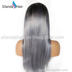 Silanda Hair #1BTGrey Silky Straight Brazilian Remy Full Lace Human Hair Wigs