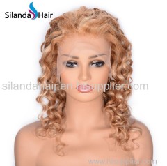 #27/613 Curly Brazilian Remy Human Hair Lace Front Wigs 14 Inch